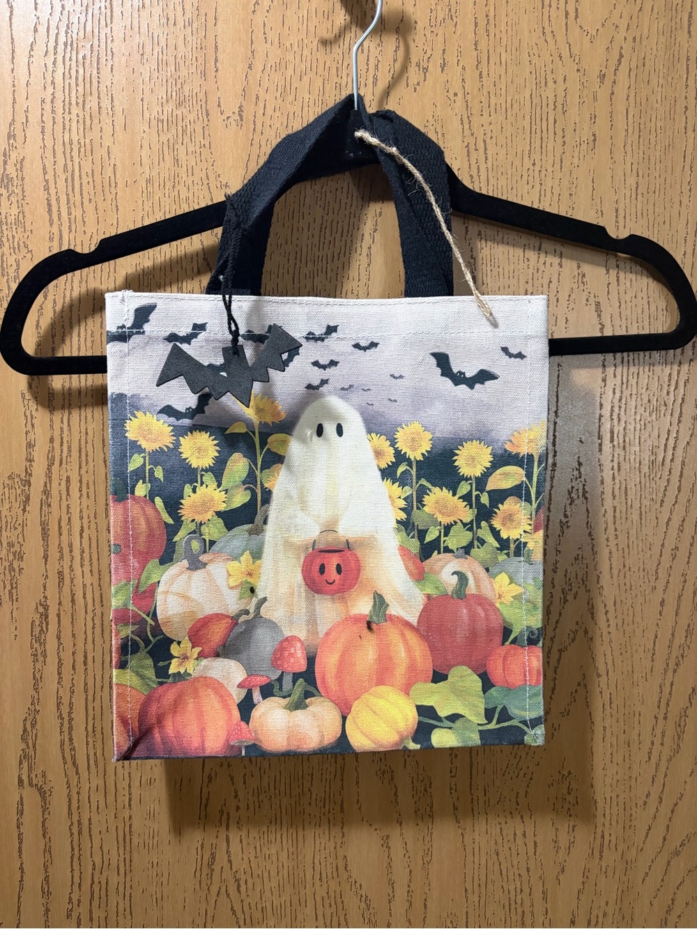 Halloween Ghost Pumpkin Sunflower Mini Canvas Tote Bag Spooky Fall